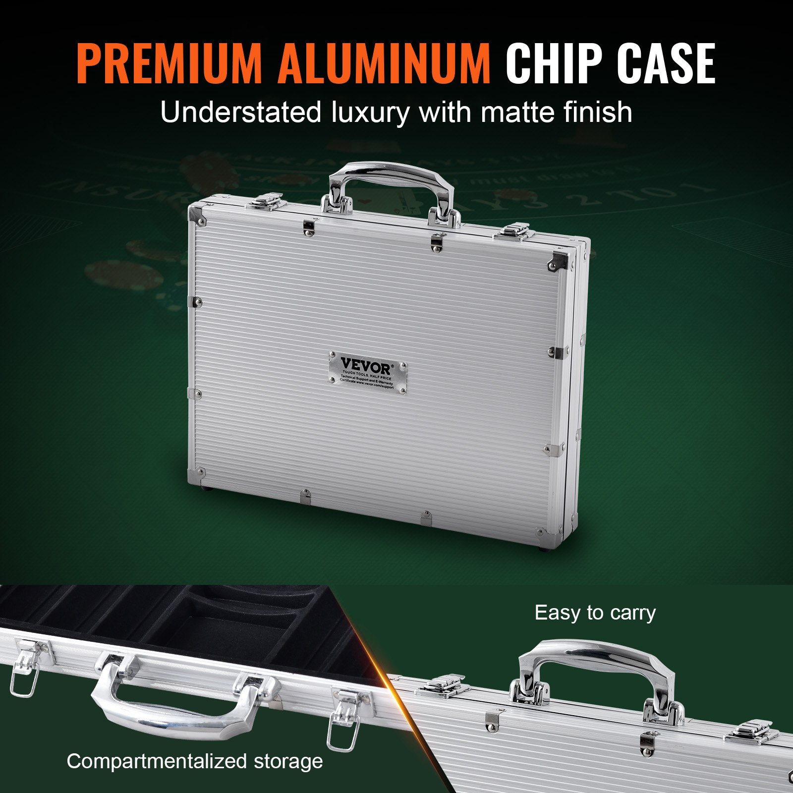 VEVOR Pokerchip-Set, 500-teiliges Pokerset Ungekennzeichnet, Pokerspielset mit Alu-Pokerkoffer, Karten, Knöpfe und Würfel, Komplett Set 9-10 Spieler für Texas Hold'em, Blackjack, Glücksspiel usw.