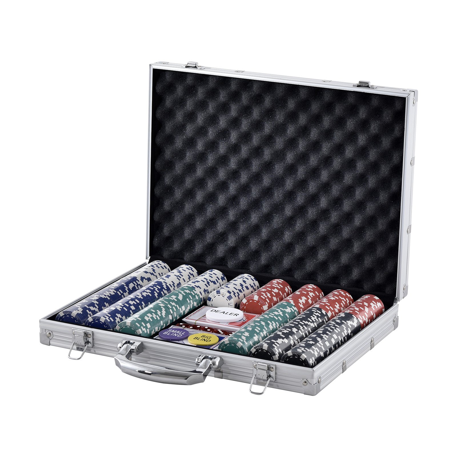 VEVOR Pokerchip-Set, 500-teiliges Pokerset Ungekennzeichnet, Pokerspielset mit Alu-Pokerkoffer, Karten, Knöpfe und Würfel, Komplett Set 9-10 Spieler für Texas Hold'em, Blackjack, Glücksspiel usw.