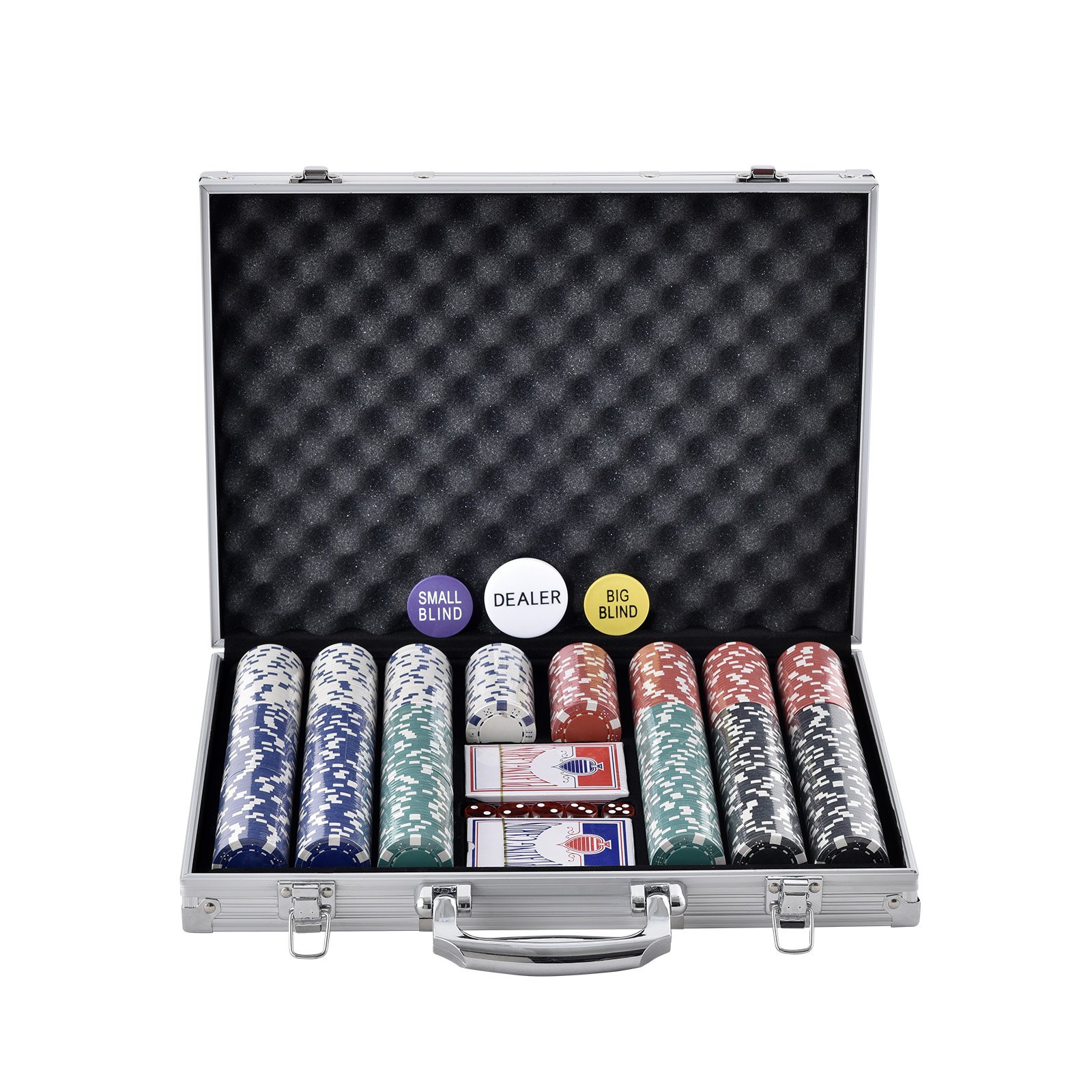 VEVOR Pokerchip-Set, 500-teiliges Pokerset Ungekennzeichnet, Pokerspielset mit Alu-Pokerkoffer, Karten, Knöpfe und Würfel, Komplett Set 9-10 Spieler für Texas Hold'em, Blackjack, Glücksspiel usw.