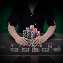 VEVOR Pokerchip-Set, 500-teiliges Pokerset, Kunststoff Komplettes Pokerspielset mit Alu-Pokerkoffer, Karten, Knöpfe und Würfel, Komplett Set 9-10 Spieler für Texas Hold'em, Blackjack, Glücksspiel usw.
