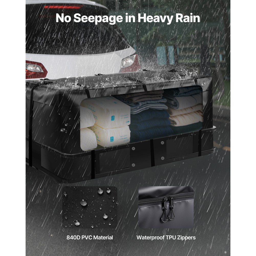 VEVOR Gepäckträgertasche für Anhängerkupplung aus wasserdichtes 840D-PVC (0,34 m³), Gepäcktasche zur Aufbewahrung auf der Ladefläche von Lkws mit verstärkten Gurten für PKW SUVs Vans Schwarz