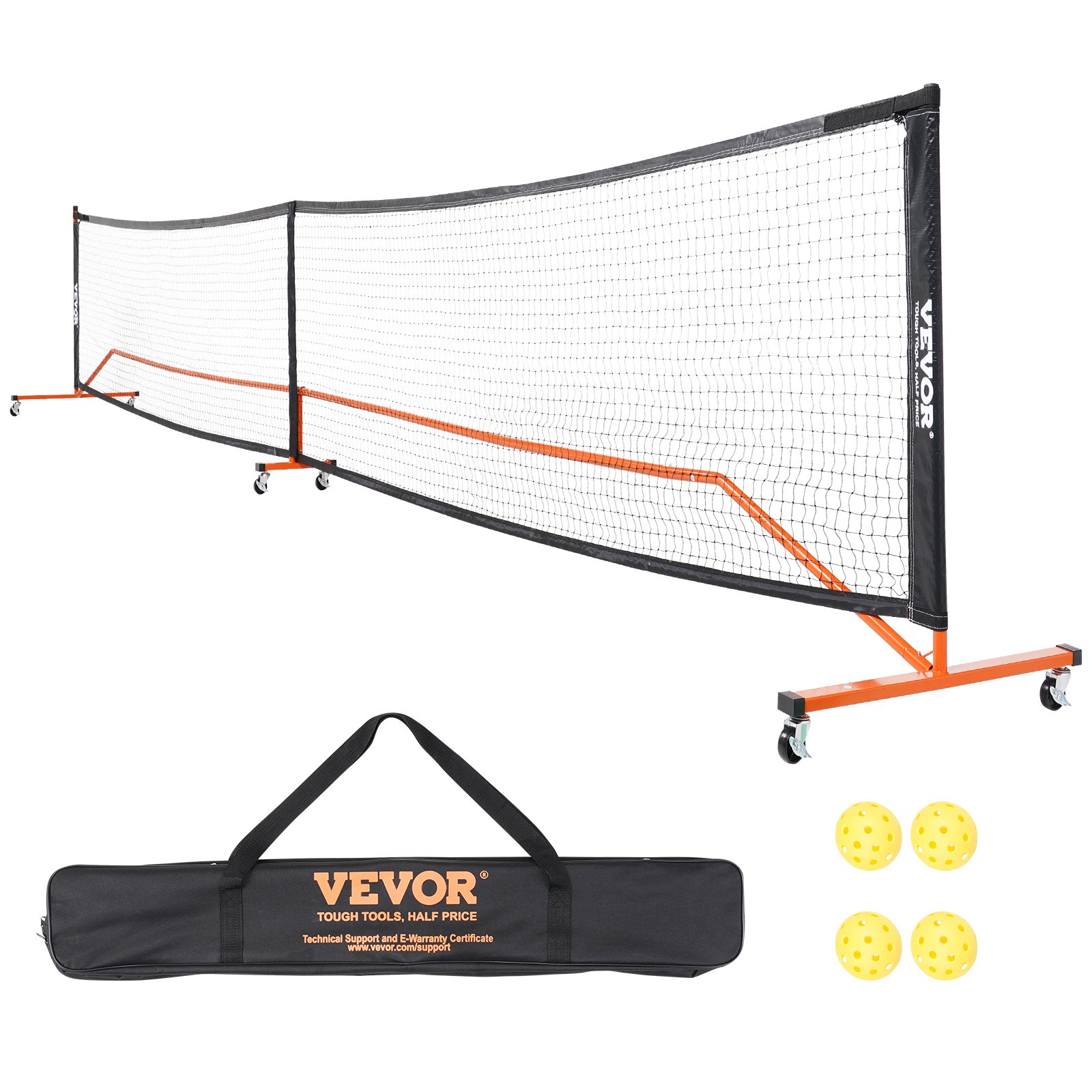 VEVOR Pickleball-Netz-Set, Tragbares Pickleball-System in Regulärer Größe mit Tragetasche, Bällen und Rädern, Wetterbeständigem, Stabilem Metallrahmen & Starkem PE-Netz 6720x730x945mm