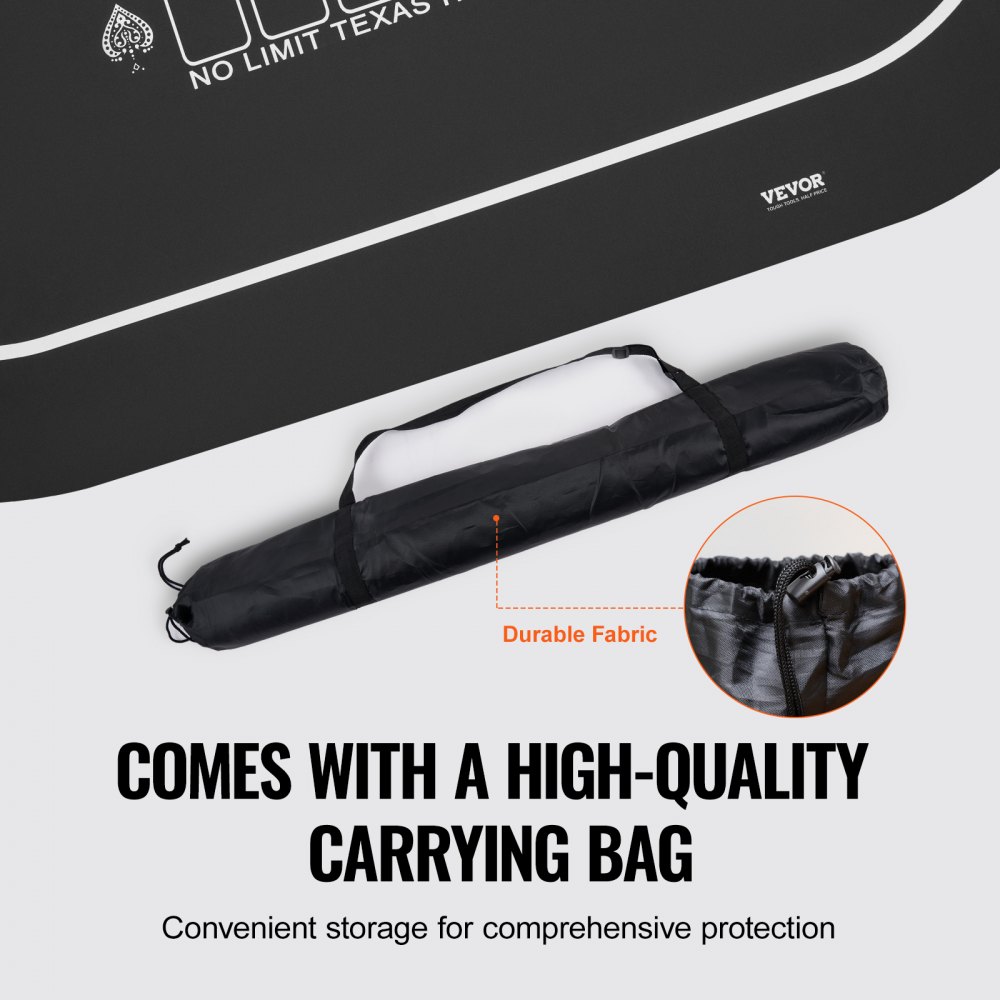 VEVOR Pokermatte Pokertischplatte, 180 x 90 cm Pokertischauflage, 6–8 Spieler, faltbare Pokertischplatte mit Tragetasche, tragbarer Pokertisch Pokerteppich für Pokerspiele, Pokerraum, oval, schwarz