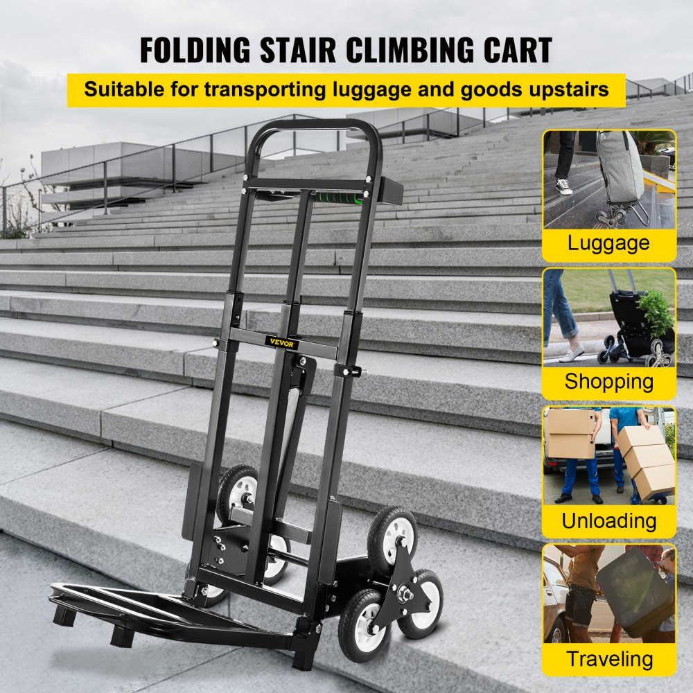 VEVOR Stahl Treppensteiger-Sackkarre 02-01 Transportrodel Treppensteiger 46 x 25,5 cm, Treppensteigwagen Tragbarer Hoch 45 - 29 Zoll Klappwagen Kapazität 460 Pfund Handwagen mit 5 Zoll Rädern