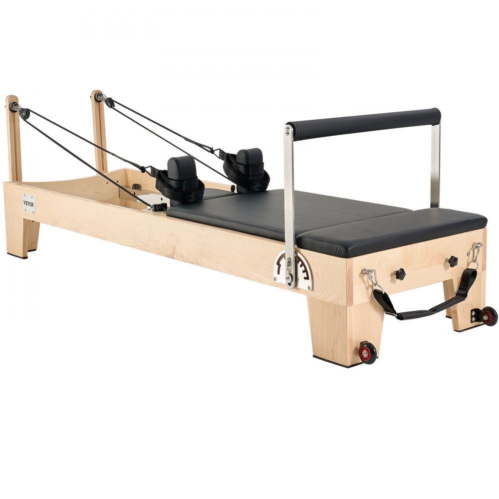 VEVOR Pilates Reformer Trainingsgerät aus Holz für den Einsatz im Heim-Fitnessstudio, Pilates-Bett mit doppeltem Widerstand – Feder & Kordel, Ausrüstung mit Sitzbox , bis zu 181,44 kg