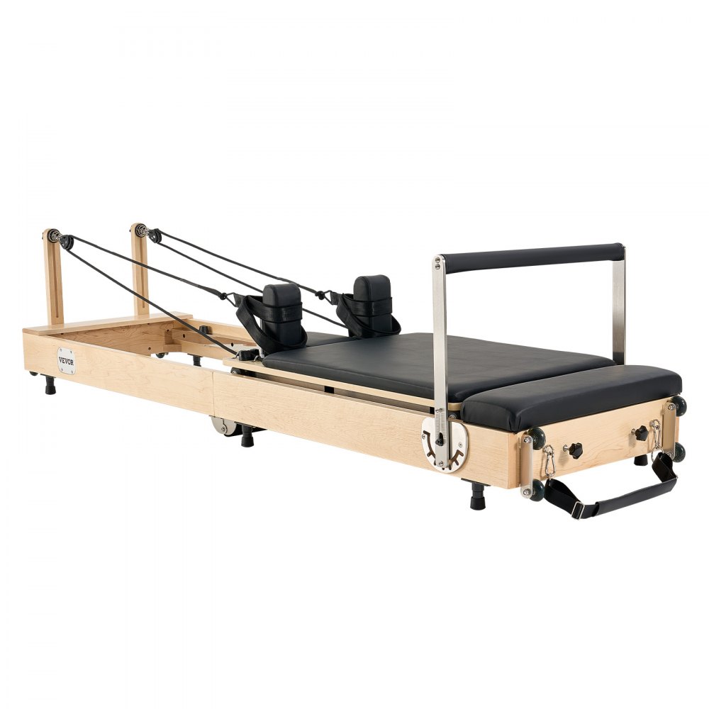 VEVOR faltbarer Pilates Reformer Trainingsgerät aus Holz für den Einsatz im Heim-Fitnessstudio, Pilates-Bett mit doppeltem Widerstand – Feder & Kordel, Ausrüstung mit Sitzbox, bis zu 181,44 kg