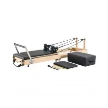 VEVOR faltbarer Pilates Reformer Trainingsgerät aus Holz für den Einsatz im Heim-Fitnessstudio, Pilates-Bett mit doppeltem Widerstand – Feder & Kordel, Ausrüstung mit Sitzbox, bis zu 181,44 kg