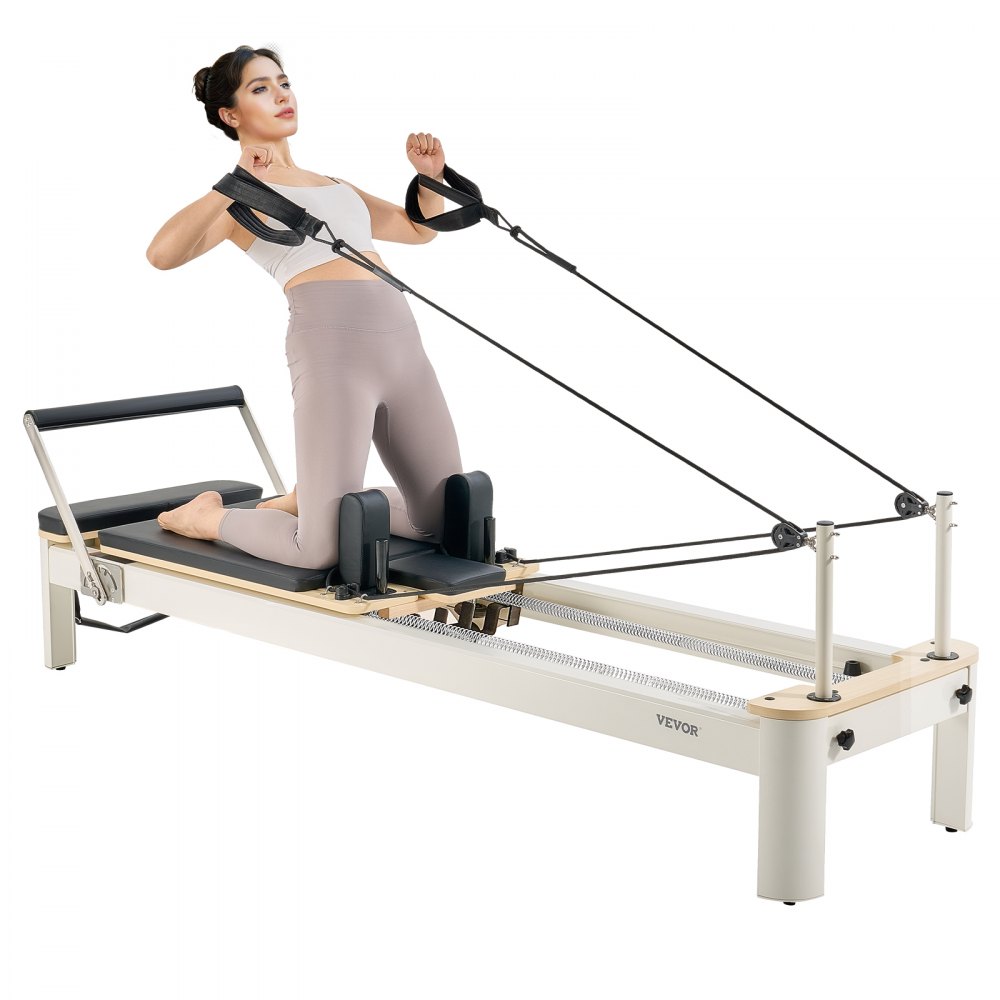 VEVOR Pilates Reformer Maschine Pilates-Bett aus Aluminium mit Sitzbox & doppeltem Widerstand – Feder & Kordel, für Fortgeschrittene & Anfänger, Heim-Fitnessstudio Gerät bis zu 181,44 kg