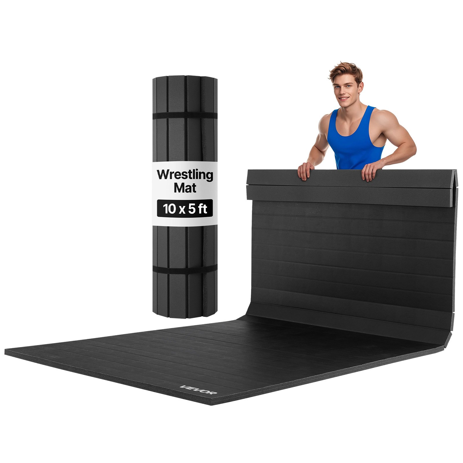 VEVOR Kampfsportmatte 3 x 1,5 m für Workouts im Heim-Fitnessstudio, wasserfeste aufrollbare Trainingsmatten Fitnessmatte für Gymnastik Tatami Jiu-Jitsu MMA Judo Boxen, Sportmatte Yogamatte Schwarz