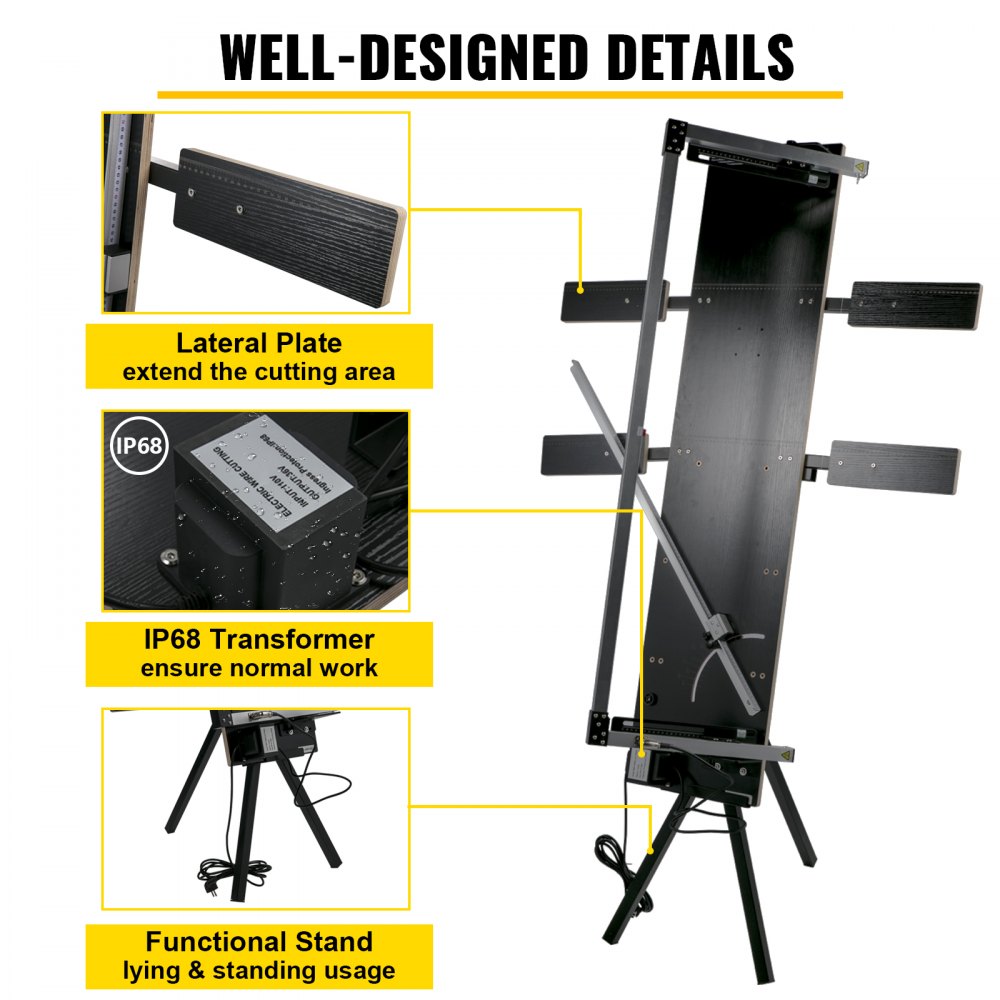 VEVOR 360℃ Styroporschneider, 200W Schaumschneider aus Aluminiumlegierung, Styrocutter mit Nickel-Chrom-Legierung, 42V Ausgangsspannung, Schnittlänge 127 cm Nut-Maschine mit IP Schutz 68, 179x42x15cm