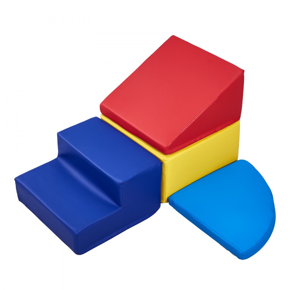 VEVOR Soft Building Blocks, 4-Piece Set, Foam Building Blocks for Toddlers from 6 Months to 3 Years, Large Building Blocks Made of PU Leather, Indoor Climbing & Crawling Activity Playset for Crawling & Sliding