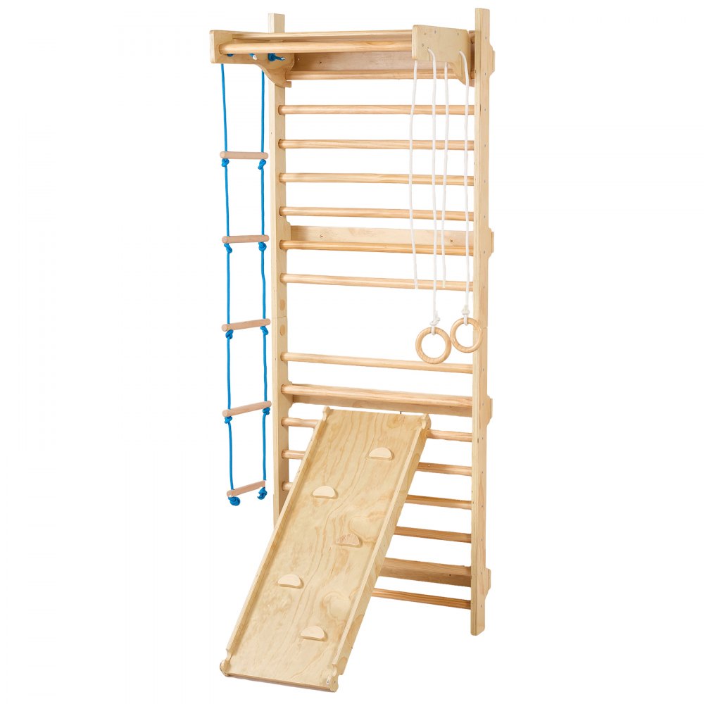 VEVOR Schwedische Leiterwand 15-stufiges Kletterspielzeug aus Holz für Indoor-Spielplätze, 100 kg Tragkraft, Schwedische Wandleiter für Kinder & Erwachsene, Sprossenwand Turnwand aus Kiefernholz