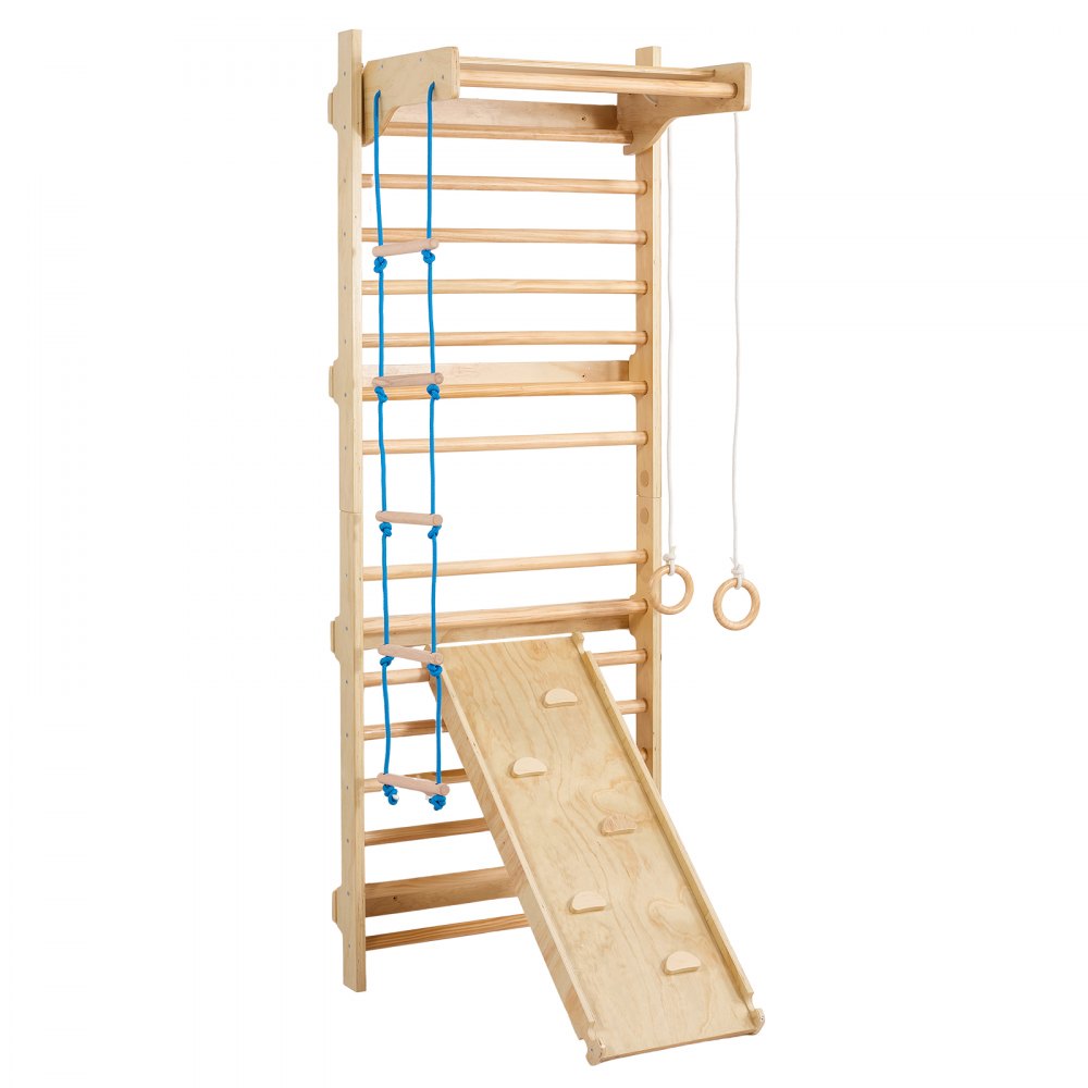 VEVOR Schwedische Leiterwand 15-stufiges Kletterspielzeug aus Holz für Indoor-Spielplätze, 100 kg Tragkraft, Schwedische Wandleiter für Kinder & Erwachsene, Sprossenwand Turnwand aus Kiefernholz