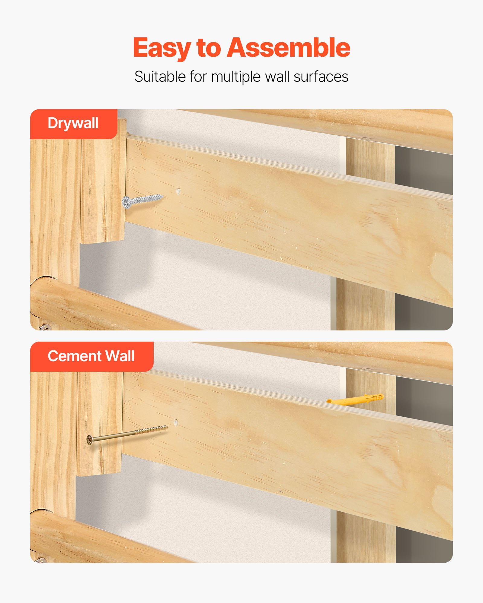 VEVOR schwedische Leiterwand 8 in 1 12-stufiges Kletterspielzeug aus Massivholz 100 kg belastbares Indoor-Klettergerüst mit Kletterbrett Turnringen Klimmzugstange Wandleiter Rutsche Schaukel
