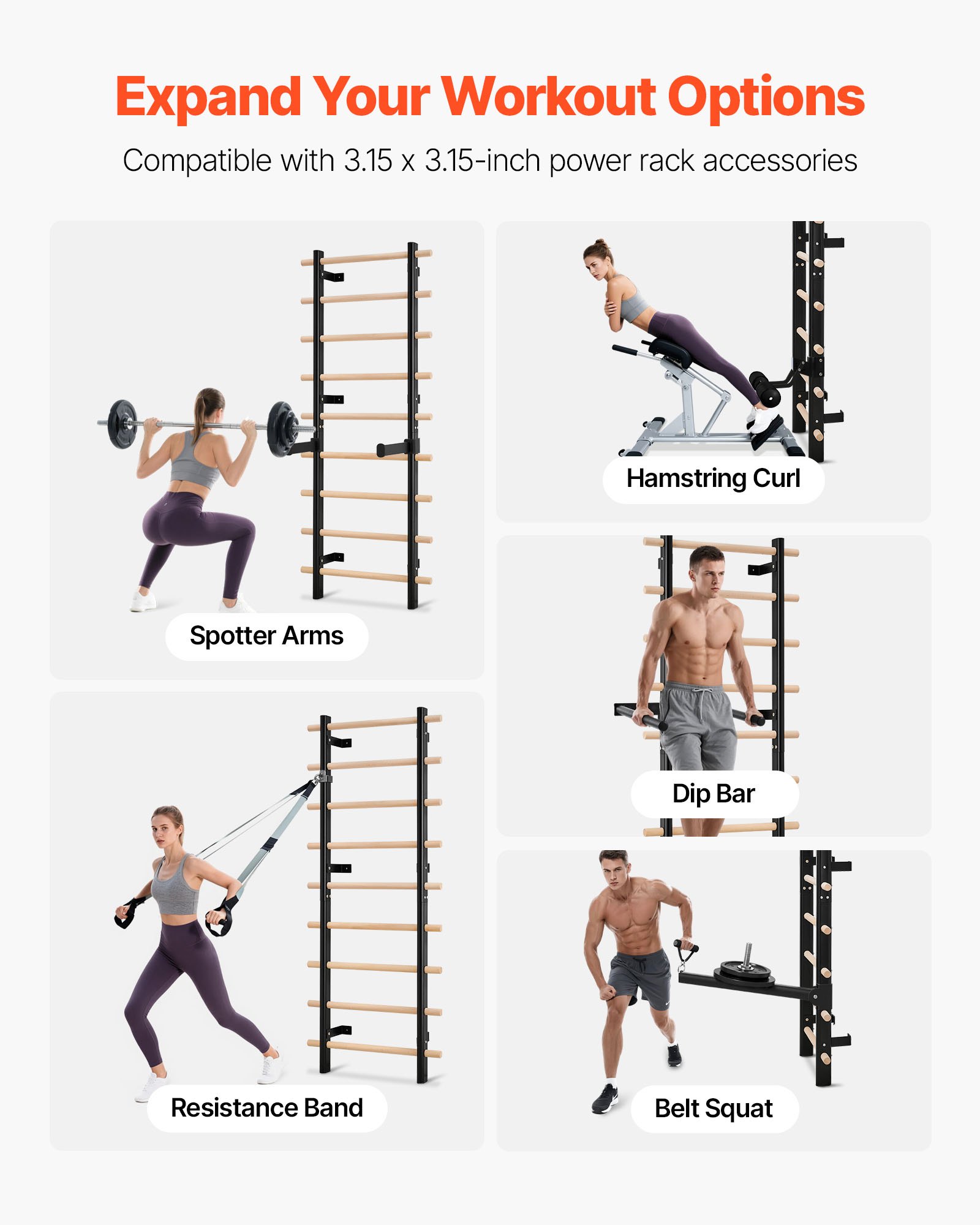 VEVOR schwedische Leiterwand 9-stufiges Kletterspielzeug Wandturnhalle aus Massivholz + Karbonstahl 150 kg belastbares Indoor-Klettergerüst mit 8 x 8 cm Power Rack-Zubehör Turnreck