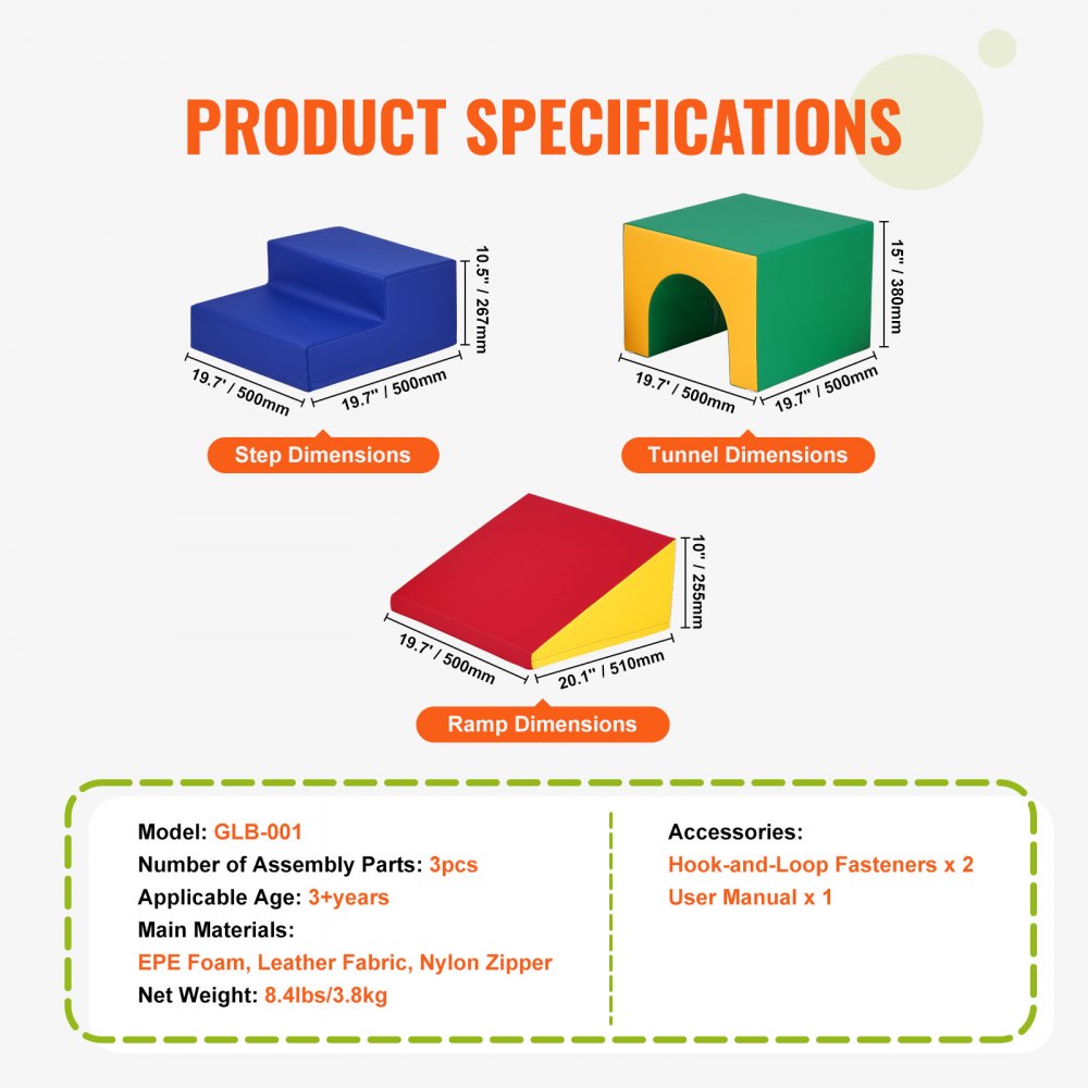 VEVOR Einzelner Tunnelkletterer, Spielset für Kleinkinder, Schaumstoff-Kletterblöcke für Kleinkinder, Kinder-Tunnellabyrinth mit Treppen und Rampe, Indoor für Kleinkinder und Vorschulkinder 3 Stück