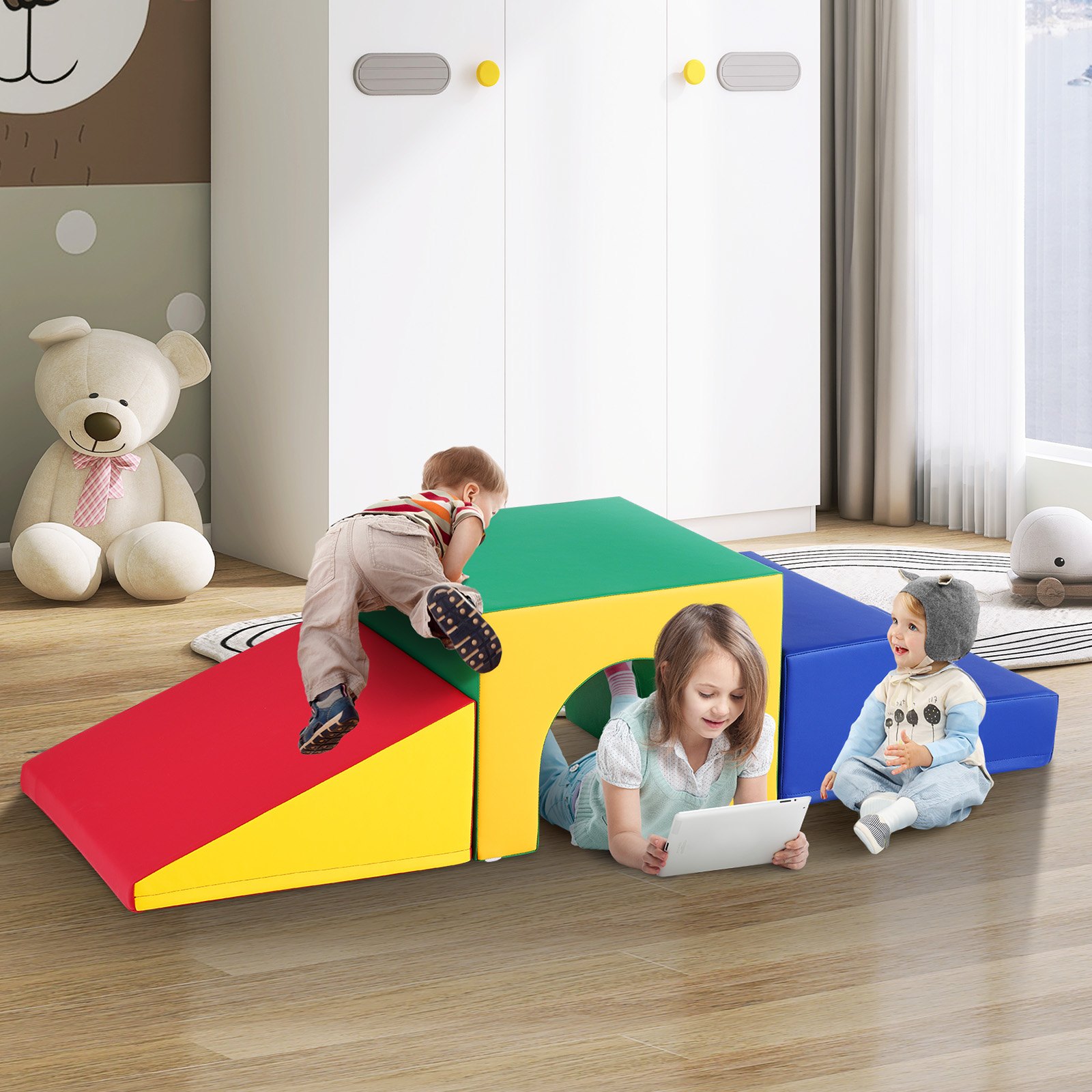 VEVOR Einzelner Tunnelkletterer, Spielset für Kleinkinder, Schaumstoff-Kletterblöcke für Kleinkinder, Kinder-Tunnellabyrinth mit Treppen und Rampe, Indoor für Kleinkinder und Vorschulkinder 3 Stück