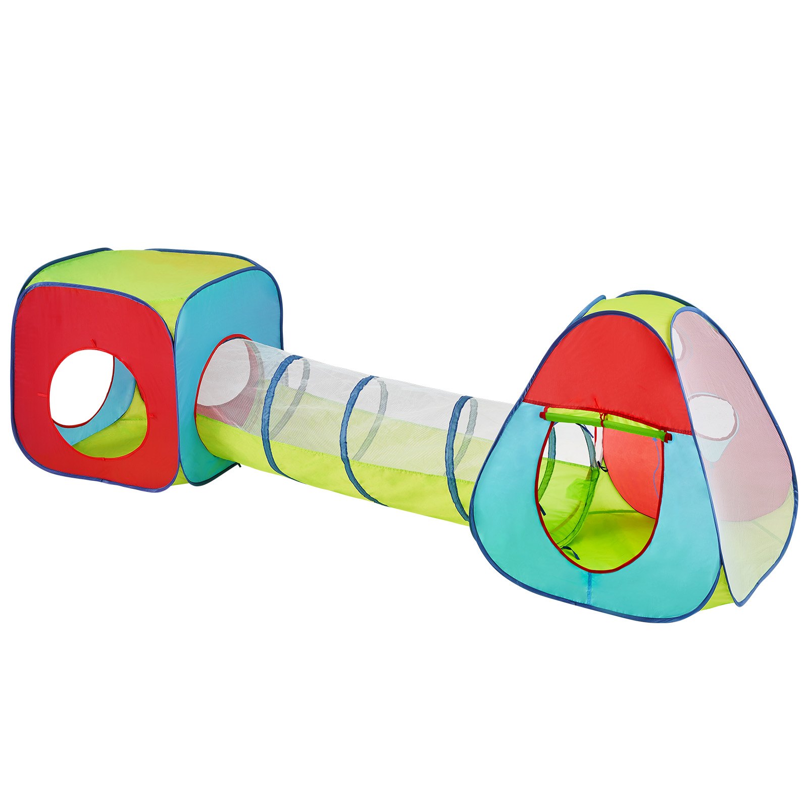 VEVOR 3-in-1-Spielzelt für Kinder mit Tunnel für Jungen, Mädchen, Babys und Kleinkinder, Pop-Up-Spielhaus für drinnen und draußen mit Tragetasche und Spanngurten als Geburtstagsgeschenk, Rot/Gelb/Blau