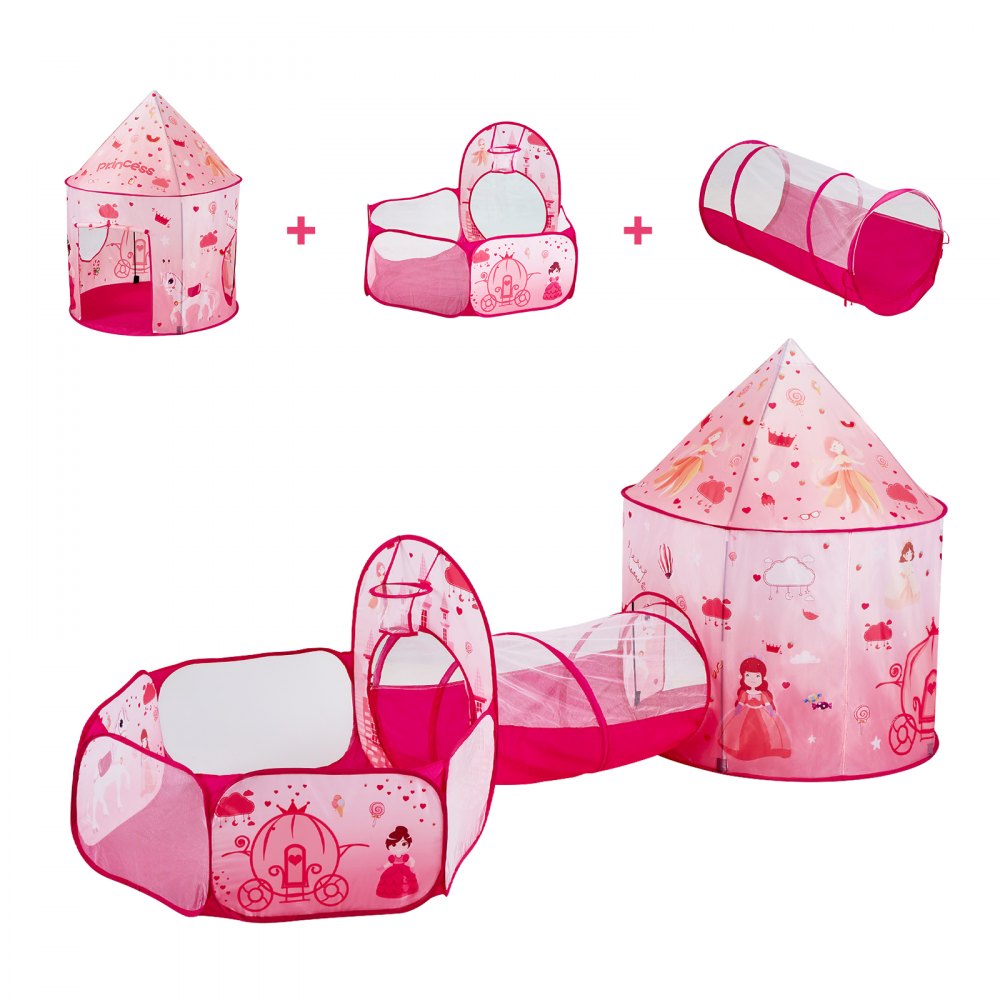 VEVOR 3-in-1-Spielzelt mit Tunnel für Mädchen, Prinzen, Jungen, Babys und Kleinkinder, Pop-Up-Spielhaus für drinnen und draußen mit Tragetasche und Spanngurten als Geburtstagsgeschenk, Farbe Magenta