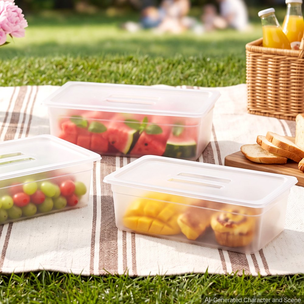 VEVOR GN 1/1 Behälter 15 cm Tief 4er-Set Lebensmittelbehälter mit Deckel PP für Restaurants, Buffets & Salatbars, 526 x 325 x 157 mm, –40 bis 100 °C, Spülmaschinenfest, Stapelbar, Skalenmarkierung