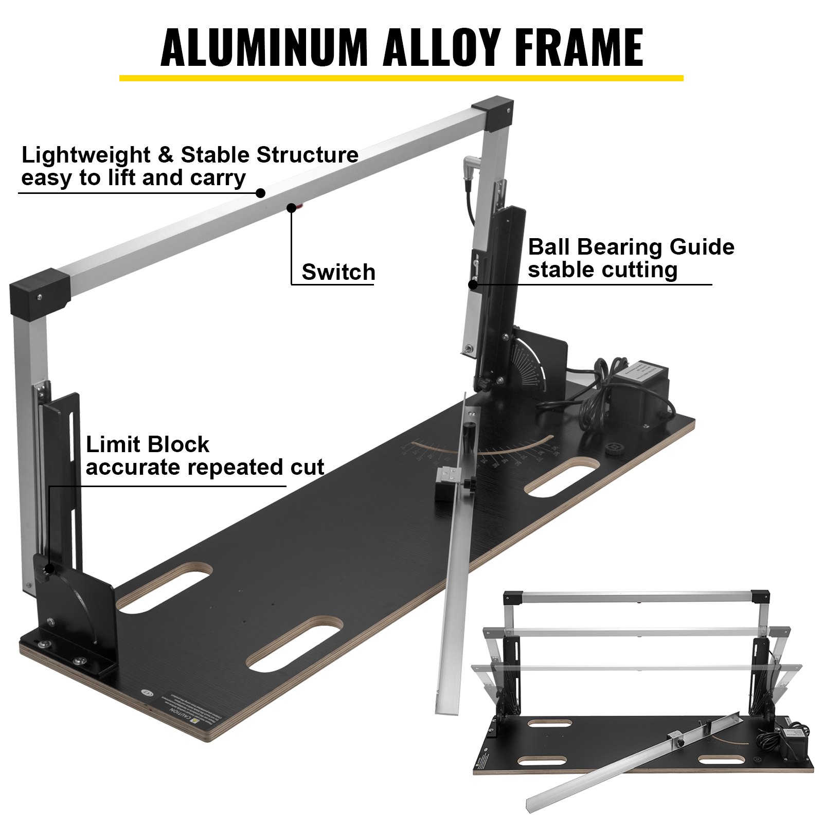VEVOR Styroporschneider 360℃, Schaumschneider aus Aluminiumlegierung, Styrocutter mit Nickel-Chrom-Legierung, 42V Ausgangsspannung, Schnittlänge 120 cm Nut-Maschine mit IP Schutz 68, 158x35x15 cm