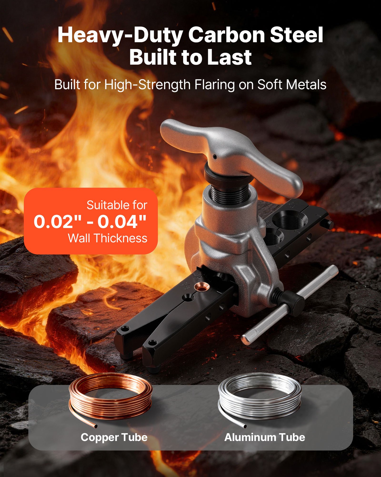 VEVOR 2 tlg. Bördelwerkzeuge Set, 45° Exzentrisches Bördelgerät für Einzelbördelung, HVAC-Bördel für 4,76-19,05 mm Kupfer- & Aluminiumrohre, Reparatursatz mit Werkzeugkasten für Kilmaanlagen Rohre