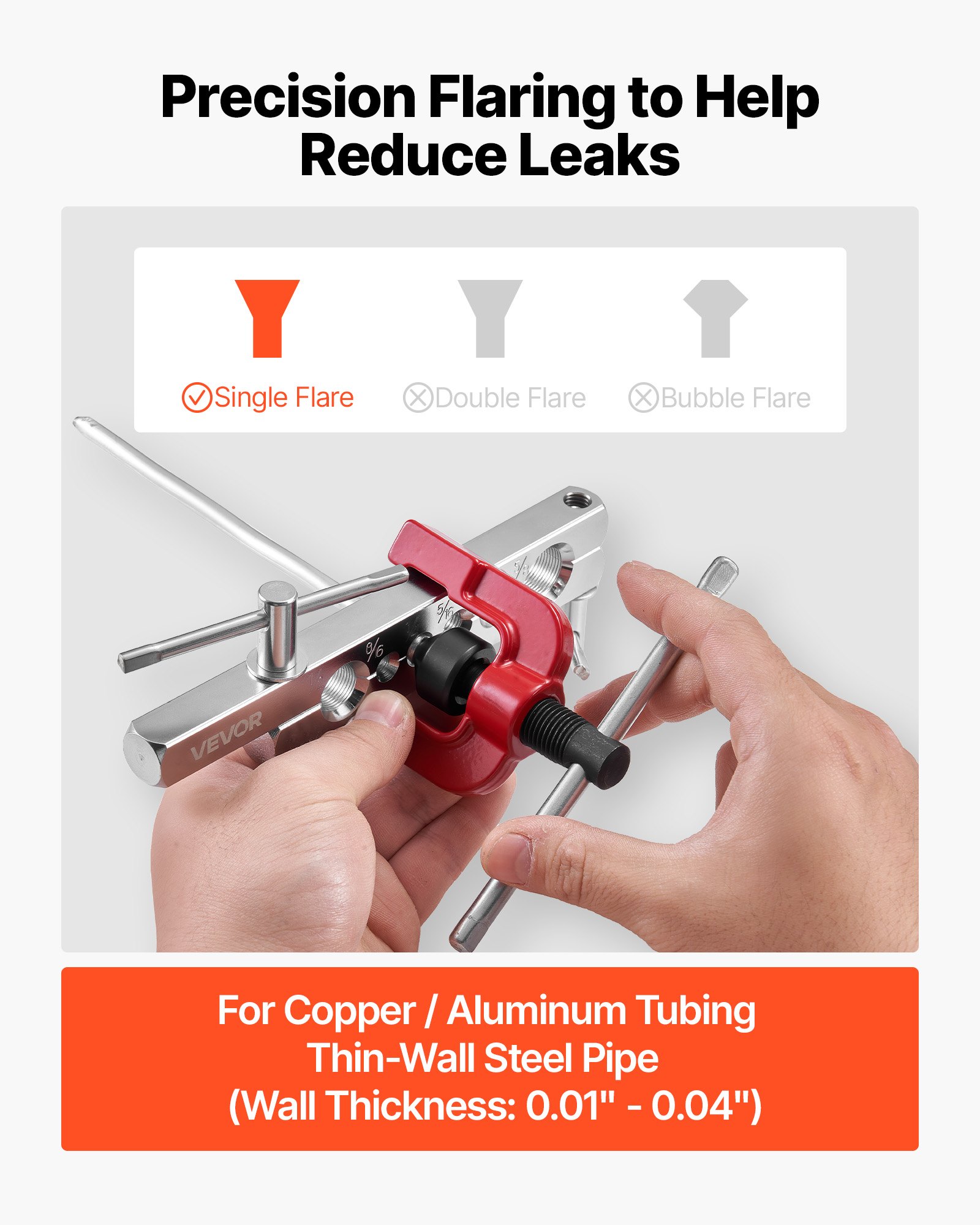 VEVOR 5 tlg. Bremsleitung Bördelgerät Set, 45° Bördelwerkzeug mit 7,6m x 4,76mm Bremsleitung für Einfachbördelung, Rohraufweiter mit 20 Anschlüssen 2 Verbindern & Rohrbieger, Reparatursatz für KFZ