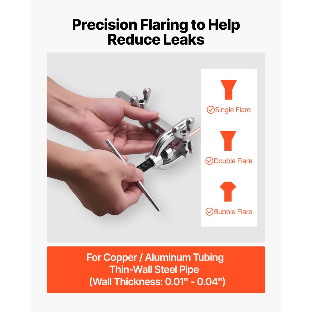VEVOR 9 tlg. Bremsleitung Bördelgerät Set, 45° Bördelwerkzeug mit 7,6m x 4,76mm Bremsleitung für Einfach- & Doppelbördelung, Rohraufweiter mit 16 Anschlüssen 4 Verbindern, Reparatursatz für Autos LKWs