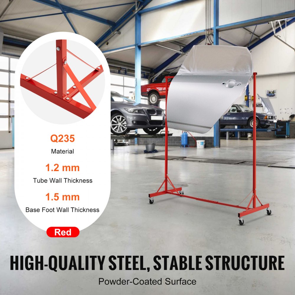 VEVOR Paint Stand, 1.5 - 2.1 m height adjustable, 30 kg load capacity, paint stand for cars, paint drying stand with 8 hooks and 4 swivel casters, bodywork stand for car workshops and garages
