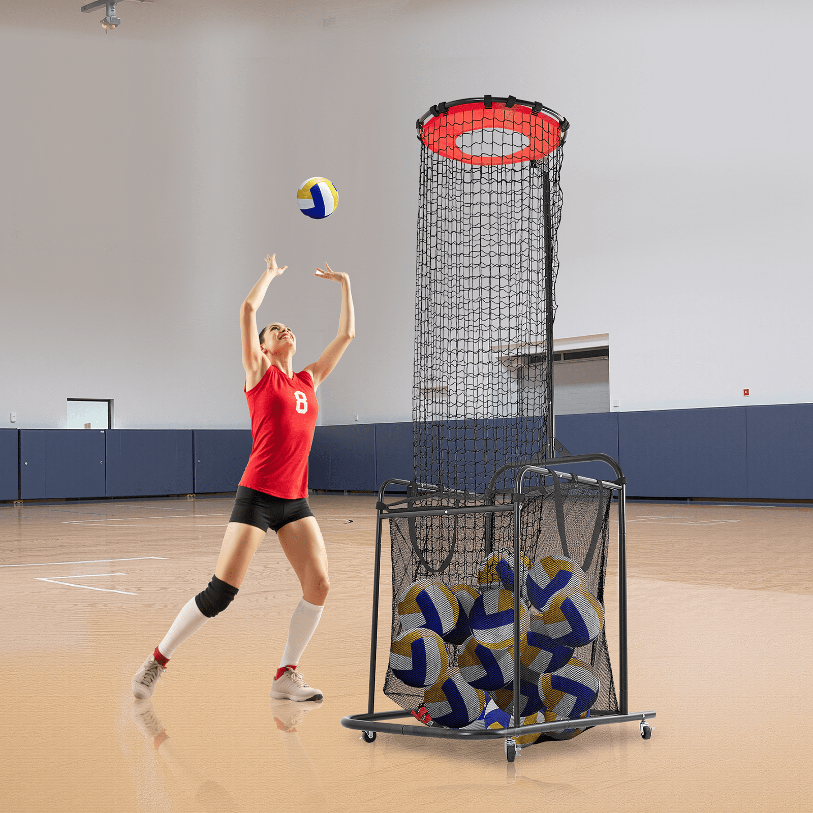VEVOR Volleyball Trainingsnetz, winkel- und höhenverstellbarer Volleyballtrainer, tragbares Übungsnetz mit Wagen & Rädern & Tragetasche, professionelles Aufschlag & Schmettertraining