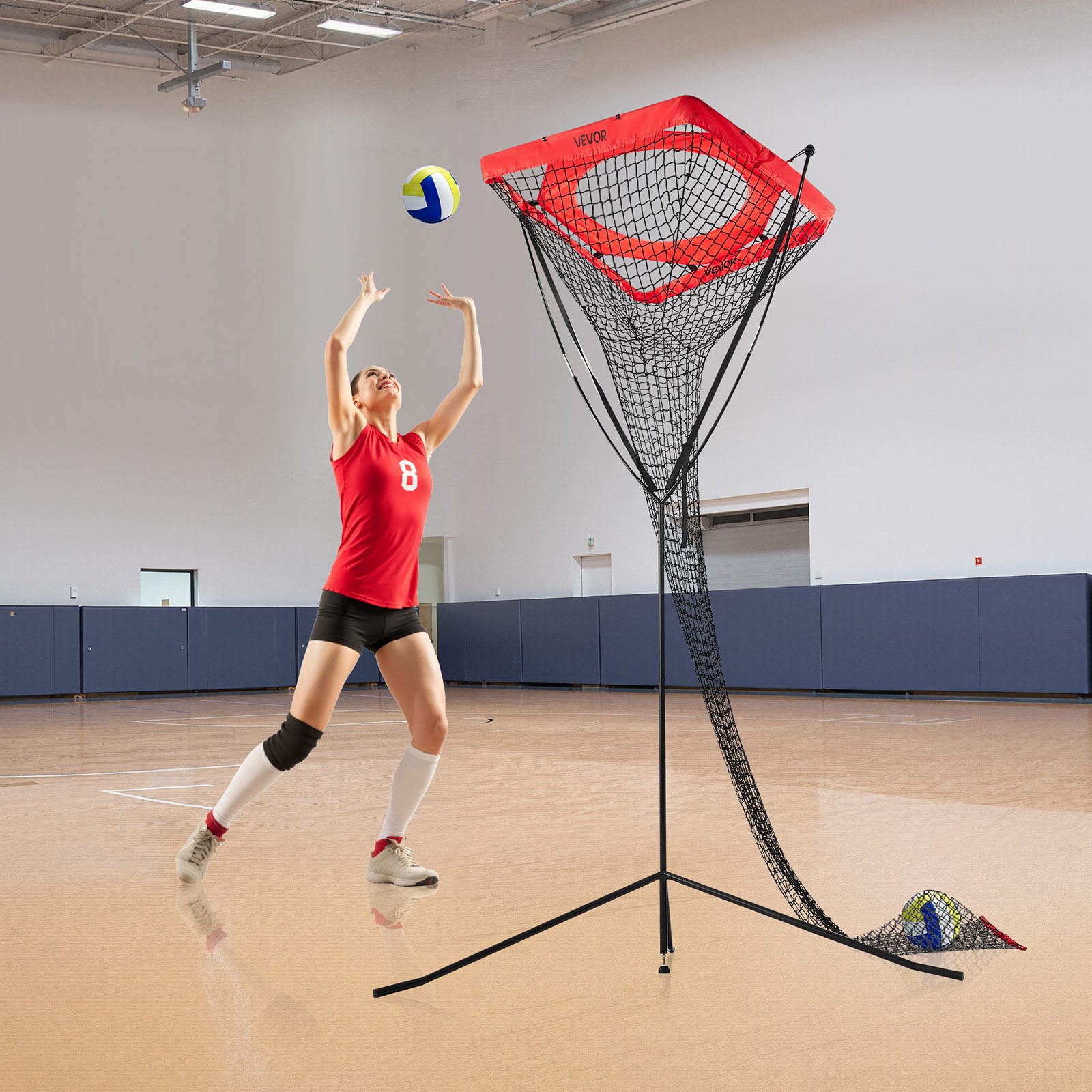 VEVOR Volleyball Trainernetz Trainingsgerät, winkel- und höhenverstellbarer Volleyballtrainer, tragbares Übungsnetz mit Stahlbasis, Tragetasche, Zielnetz zum Aufschlagen und Schmettern