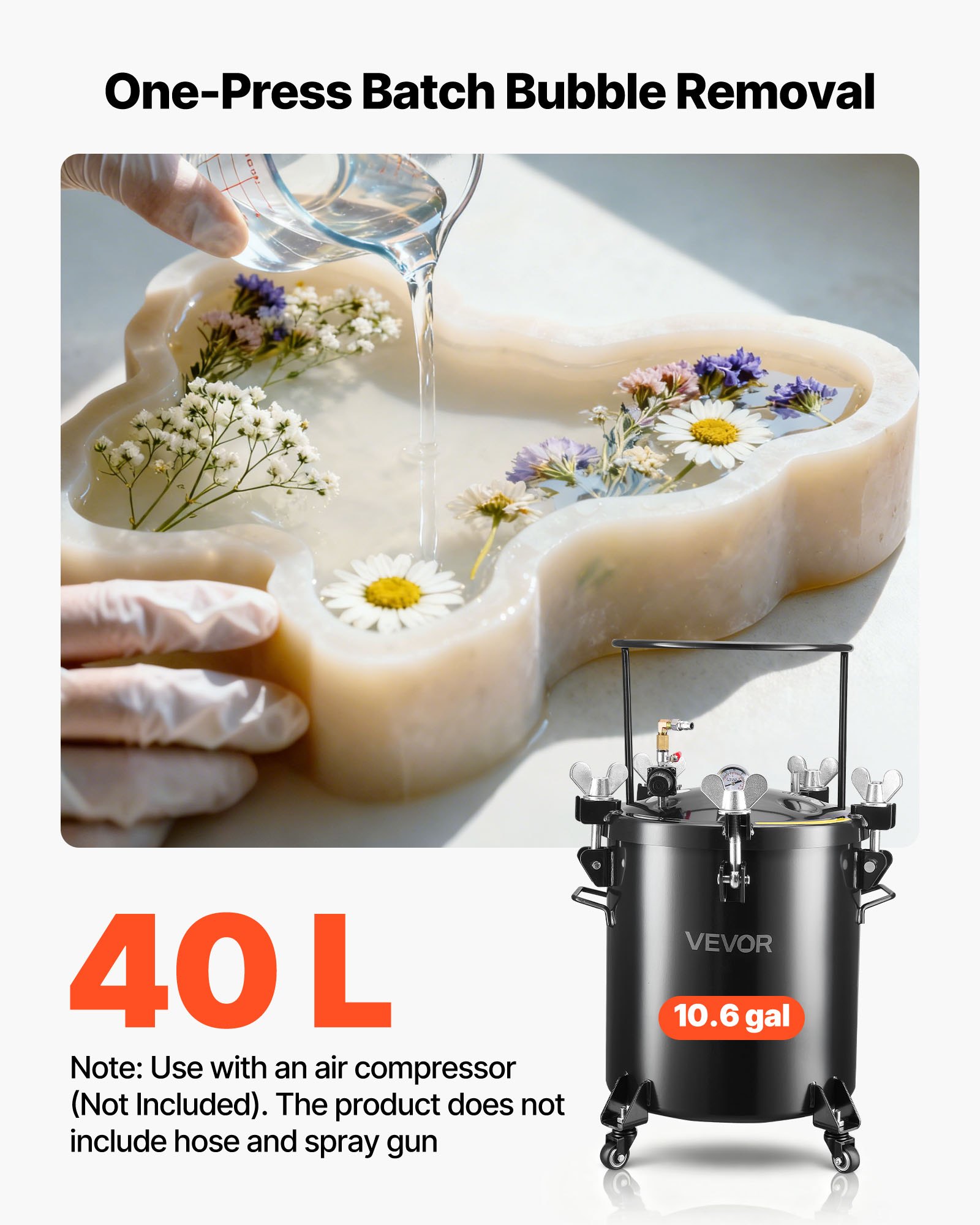 VEVOR Druckbehälter für Sprühfarbe, 40 L Drucktank aus Stahl mit 3 Schnellkupplungen (EU/AU/US) für Heimgebrauch Heimwerkerarbeiten Kunstkreationen, Farbbehälter mit großem Durchmesser & 4 Rollen