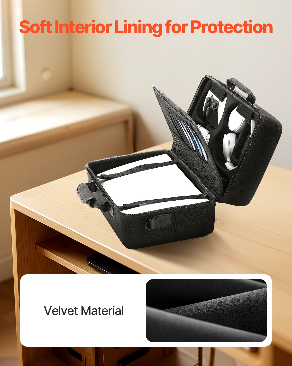 VEVOR PS5 Tragetasche, Reisetasche für Playstation 5, stoßfestes EVA, weiches Innenfutter & gepolsterte Trennwände für zusätzlichen Schutz, geräumiges Design mit Tragegriff, 420x210x300 mm