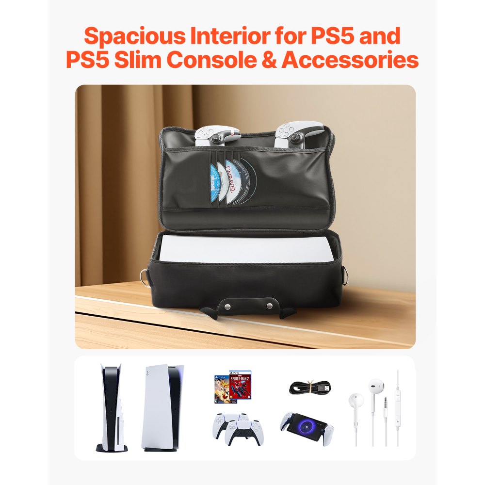 VEVOR PS5-Tragetasche, Reisetasche für Playstation 5 & PS5 Slim, wasserdichtes Nylon, weiches Innenfutter & gepolsterte Trennwände für zusätzlichen Schutz, geräumiges Design, 415x115x315mm