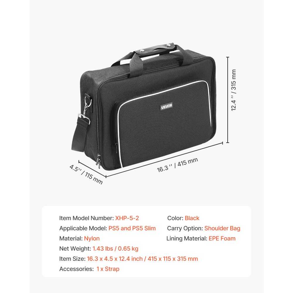 VEVOR PS5-Tragetasche, Reisetasche für Playstation 5 & PS5 Slim, wasserdichtes Nylon, weiches Innenfutter & gepolsterte Trennwände für zusätzlichen Schutz, geräumiges Design, 415x115x315mm