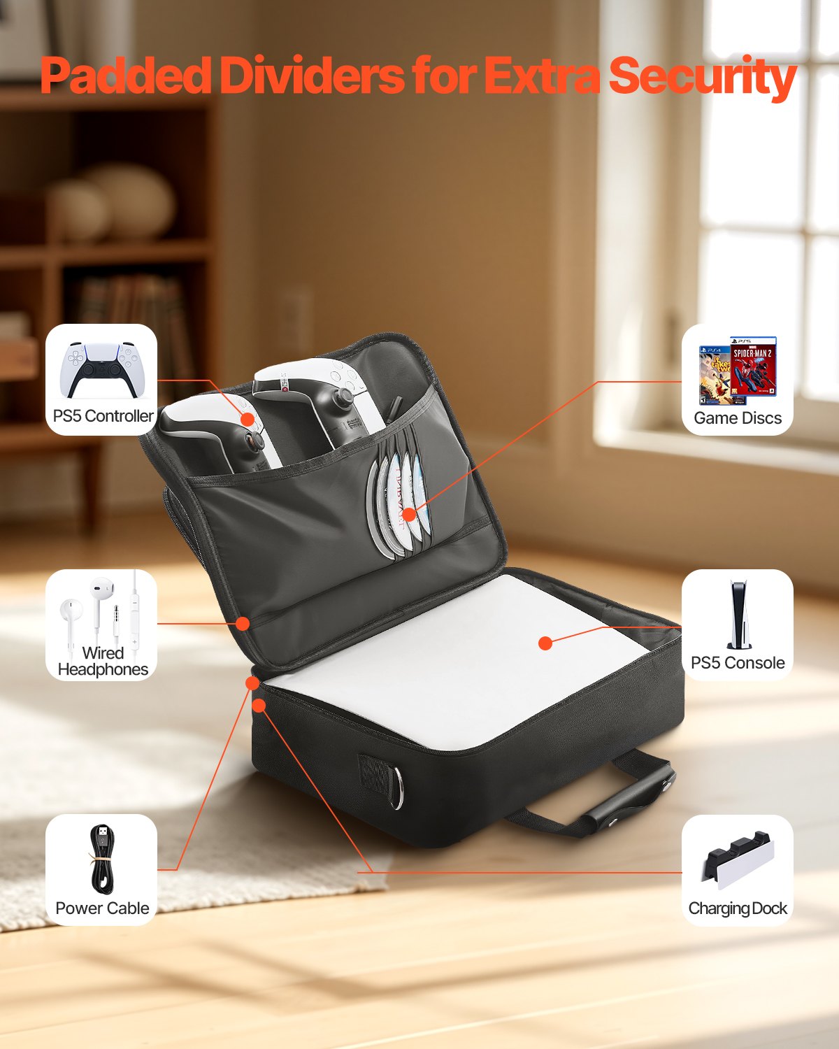 VEVOR PS5-Tragetasche, Reisetasche für Playstation 5 & PS5 Slim, wasserdichtes Nylon, weiches Innenfutter & gepolsterte Trennwände für zusätzlichen Schutz, geräumiges Design, 415x115x315mm