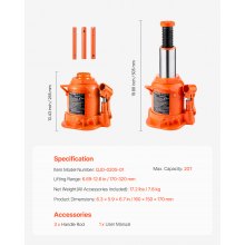 VEVOR Hydraulischer Wagenheber 20t Manueller Stempelwagenheber Werkstatt 17-32cm