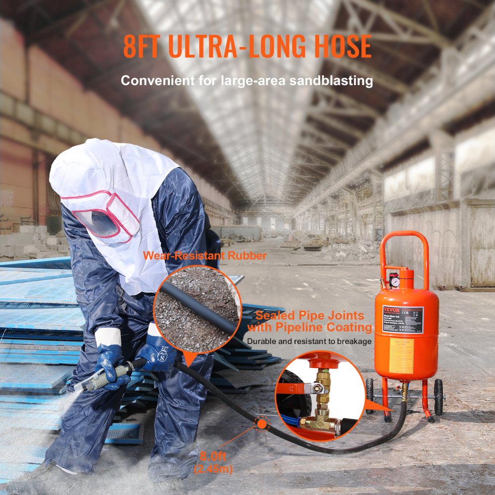 VEVOR Mobiles Sandstrahlgerät 18,92 L Sandstrahlanlage 243,84 cm ArbeitsschlauchSandstrahler 60–110 PSI Arbeitsdruck ideal zum Entfernen von Rost, Farbe, Flecken und das Polieren großer Flächen