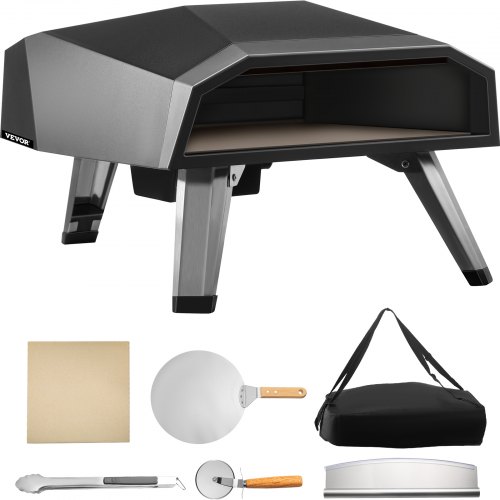 VEVOR BBQ Pizzaofen, 12 Zoll Pizza Pizzaofen Outdoor 644,6 x 400 x 311 mm Pizzaofen Gas 500 ℃ Grill Edelstahl Pizzaofen, Holzbackofen mit Pizzastein, Pizzaschaufel, Pizzaschneider, Schutztasche