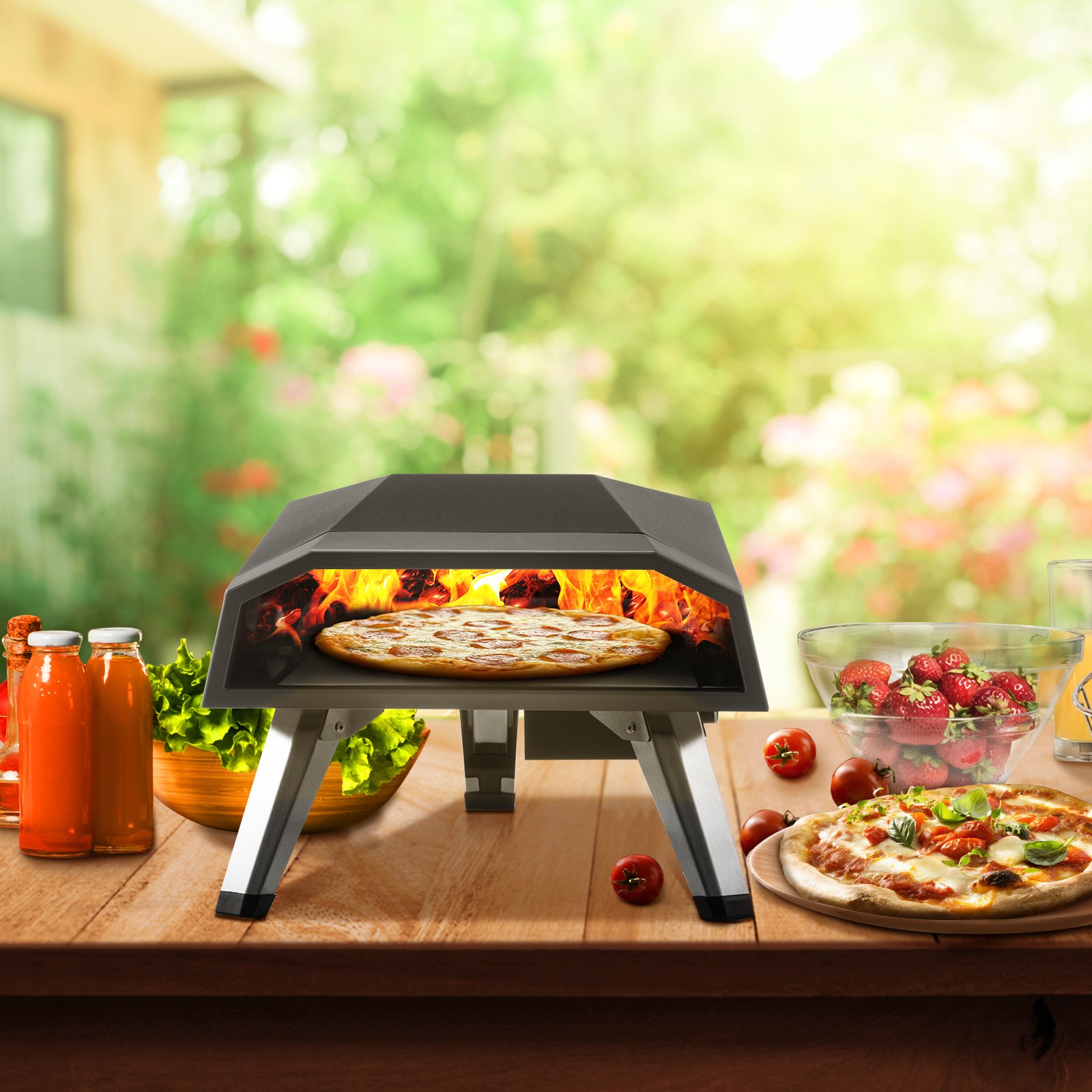 VEVOR BBQ Pizzaofen, 12 Zoll Pizza Pizzaofen Outdoor 644,6 x 400 x 311 mm Pizzaofen Gas 500 ℃ Grill Edelstahl Pizzaofen, Holzbackofen mit Pizzastein, Pizzaschaufel, Pizzaschneider, Schutztasche