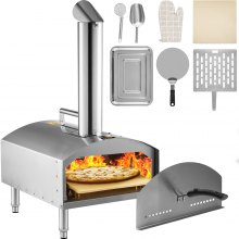 VEVOR BBQ Pizzaofen, 30 cm Pizza Größe Pizzaofen Outdoor 500x400x745 mm 430 Edelstahl Pizzaofen Garten, Pizzabackofen mit Griff, Cutter, Handschuhen, Sägemehlschaufel Holzbackofen Pizzaofen Bausatz