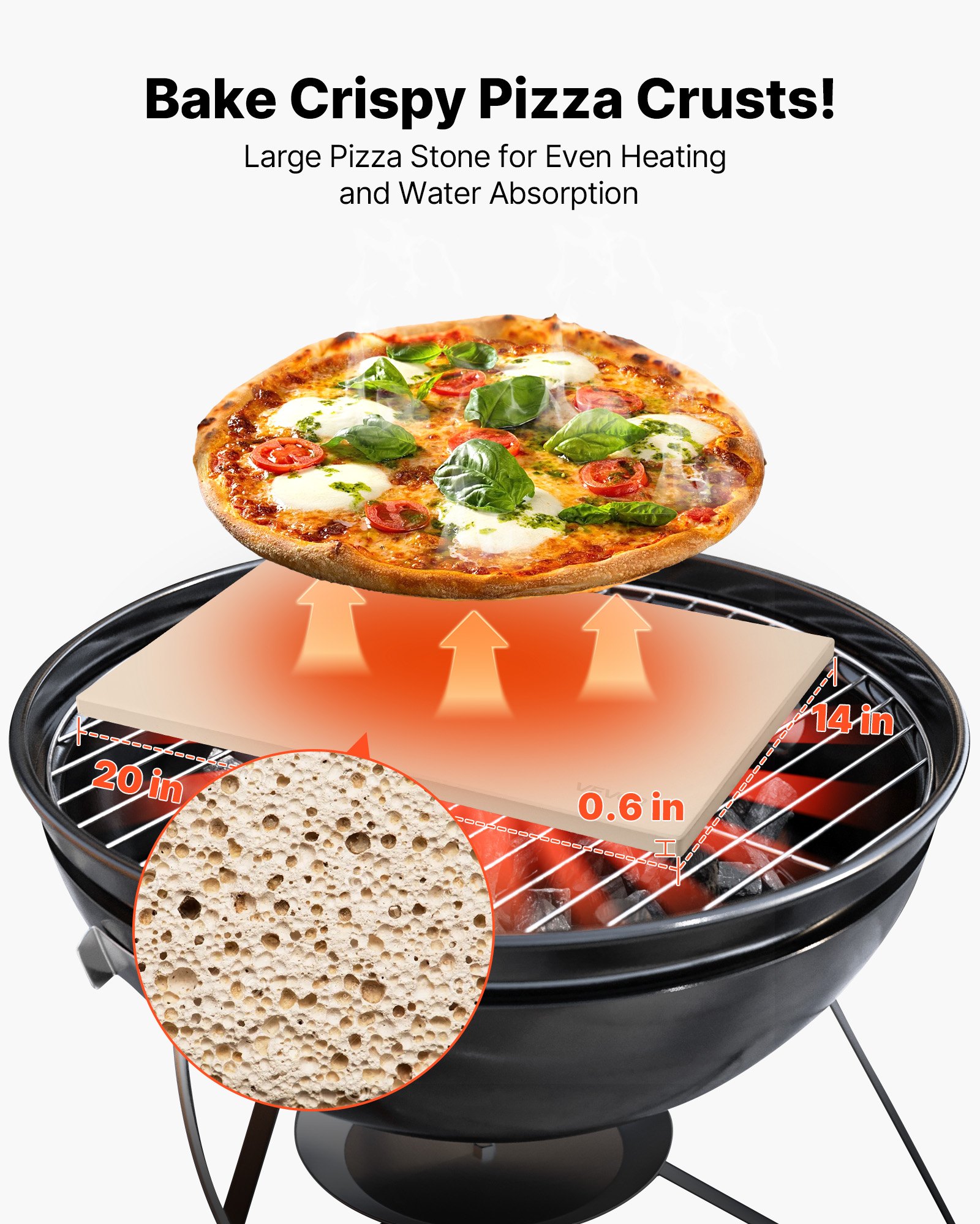 VEVOR Pizzastein Backstein 508 x 355 mm, rechteckiger Cordierit-Pizzastein, extra große Steinplatte mit Schaber & Schaufel, 1,5 cm dick, hitzebeständig, für Küchenofen Brotbacken Pizzabacken