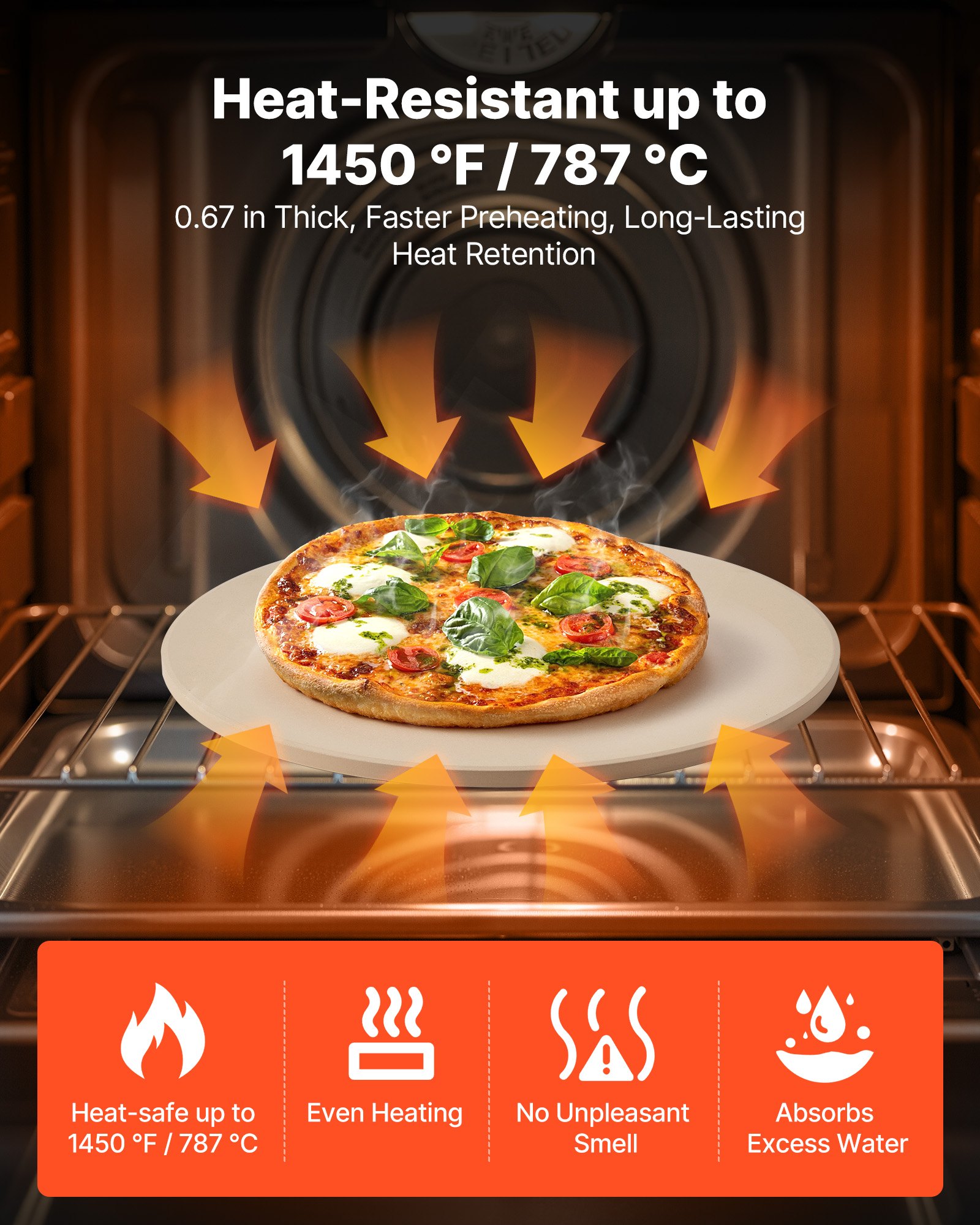 VEVOR Pizza Stone, 381 mm Round Cordierite Pizza Stone, Extra Large Baking-Stone with Aluminum Peel, 17 mm Thickness Heat-Resistant Cooking Cordierite, for Kitchen Oven, Baking Pizzas, BBQ Grilling