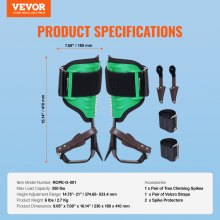 VEVOR Baumkletterspikes, 1 Paar Klettersporne aus legiertem Stahl, 350 lbs Tragkraft, Baumkletterausrüstung mit Gurten und Spike-Schutz, Baumpflegeausrüstung für Kletterer, Jagen, Obstpflücken, Grün