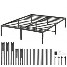 VEVOR Plattformbett Stahllattenrost Metallbett Bettrahmen 680 kg Tragfähigkeit Bettgestell 1960 x 1423 x 360 mm Größe der eingebetteten Matratze 1905 x 1370mm Stauraum Bettrahmen Schwarz 33 cm