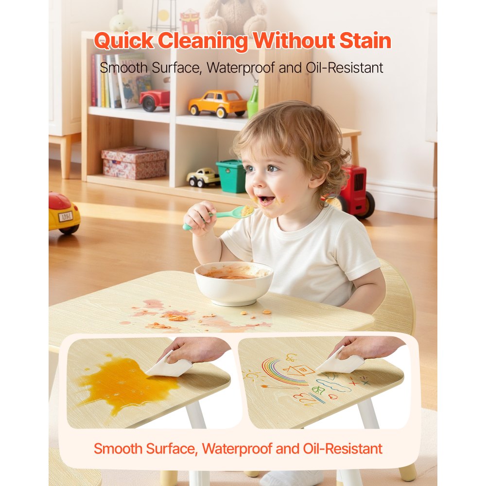 VEVOR Kindertisch mit 2 Stühlen & mit abgerundeten Kanten & Graffiti-Tischplatte, Maltisch Set zum Lesen Lernen Zeichnen Schreiben, Kindersitzgruppe Kindertagesstätte, Basteltisch Spieltisch