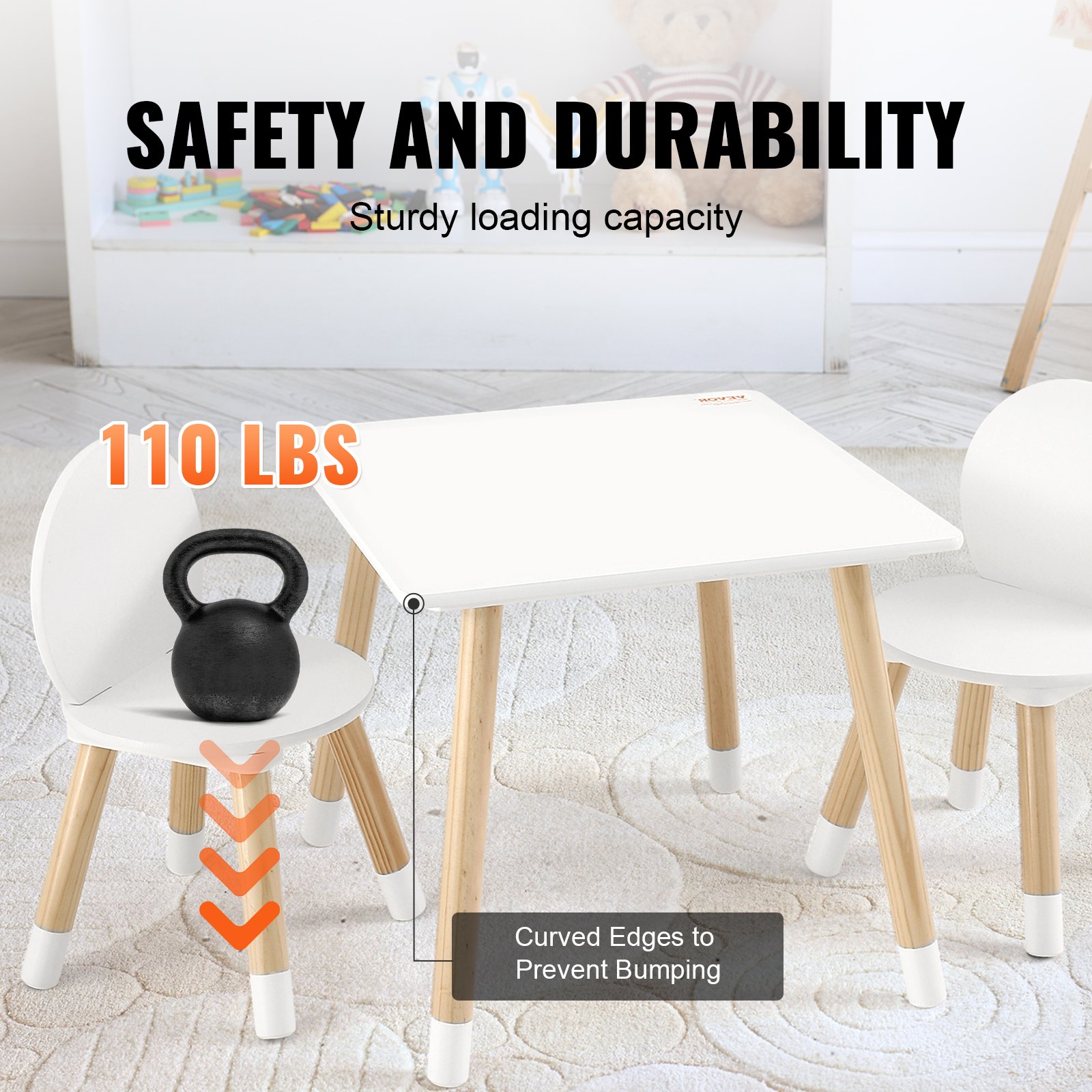 VEVOR Children's Seating Set, Children's Table, 2 Children's Chairs, 1 Table, Children's Seating Set made of Pine Wood, Children's Table Set, Sturdy Children's Furniture, Seating for Children, Girls, Boys, Playroom Children's Furniture Set, White