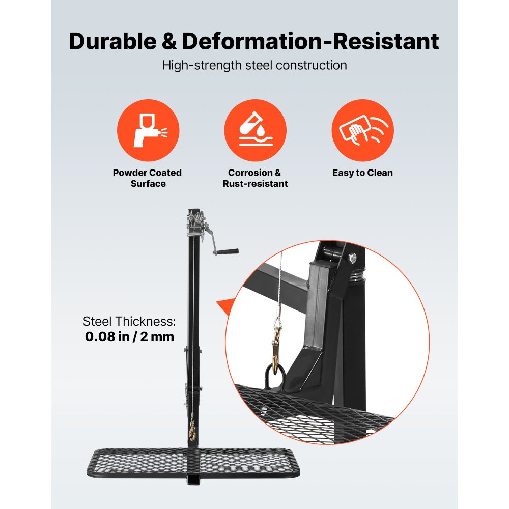 VEVOR Hitch Deer Hoist with Lifting System Platform, 300 lbs Load Capacity, Game Hoist Winch Lift with 2-inch Receiver, 360-Degree Swivel Shaft & Foldable, Hitch-Mounted Deer Hanger for Moving Game