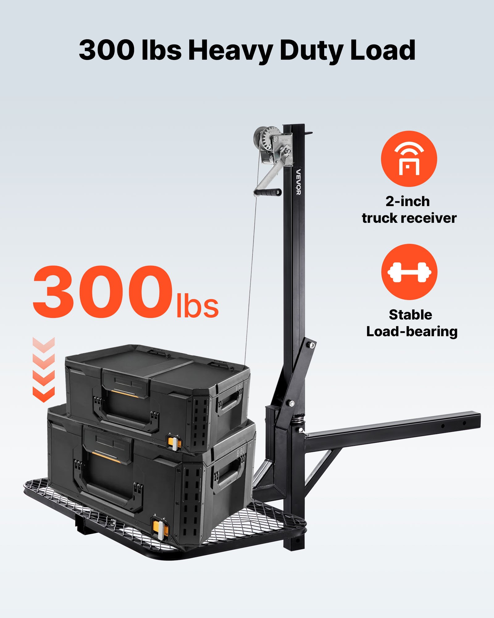 VEVOR Hitch Deer Hoist with Lifting System Platform, 300 lbs Load Capacity, Game Hoist Winch Lift with 2-inch Receiver, 360-Degree Swivel Shaft & Foldable, Hitch-Mounted Deer Hanger for Moving Game