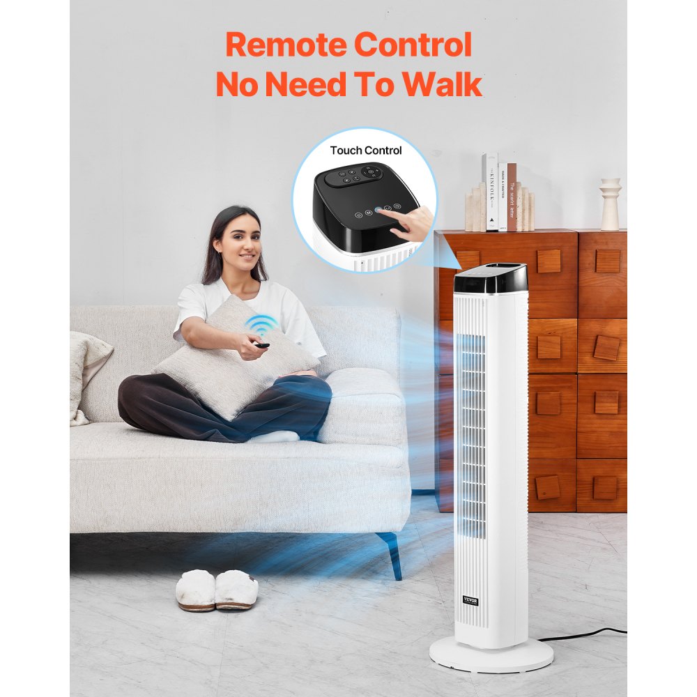 VEVOR Turmventilator, 6,7 m/s Geschwindigkeit, Verdunstungsluftkühler, 70° oszillierende Ventilatoren mit 3 Gang, 4 Modi, 12-Stunden-Timer, Fernbedienung, für Schlafzimmer, Büro, Zuhause